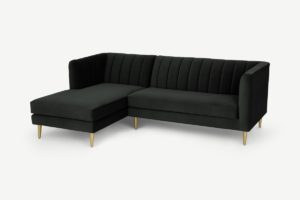 Amicie Ecksofa (Recamiere links), Samt in Dunkelanthrazit - MADE.com