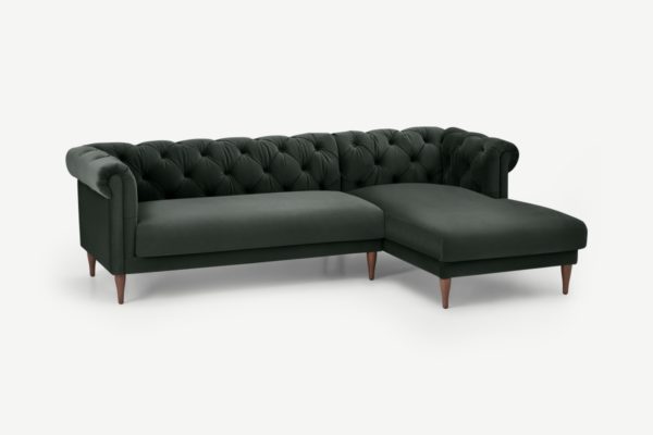 Barstow Ecksofa (Recamiere rechts), Samt in Dunkelanthrazit - MADE.com