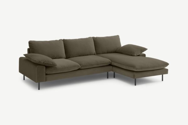 Fallyn Ecksofa (Recamiere rechts), Baumwollsamt in Zypressengruen - MADE.com