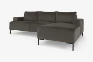 Frederik 3-Sitzer Ecksofa (Recamiere rechts), Samt in Ottergrau - MADE.com