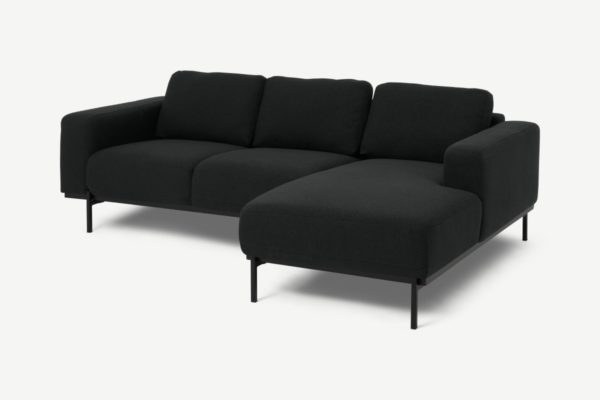 Jarrod Ecksofa (Recamiere rechts), Webstoff in Nachtschwarz - MADE.com