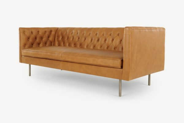 Julianne 3-Sitzer Sofa, Premium-Leder in Hellbraun - MADE.com