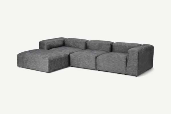 Livienne Ecksofa, Webstoff in Schwarz und Weiss - MADE.com