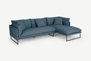 Malini Ecksofa (Recamiere rechts), Stoff in Orleansblau - MADE.com