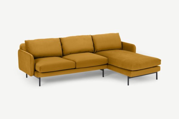 Miro Ecksofa (Recamiere rechts), Samt in Vintage-Ocker - MADE.com