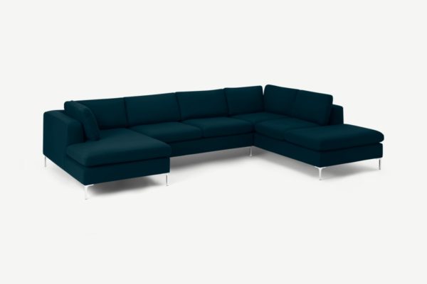 Monterosso Ecksofa (Recamiere rechts), Stoff in dunklem Blaugruen - MADE.com