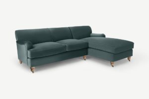 Orson Ecksofa (Recamiere rechts), Samt in Marinegruen - MADE.com