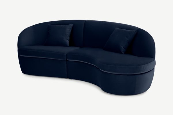 Reisa Ecksofa (Recamiere rechts), Samt in Tintenblau - MADE.com