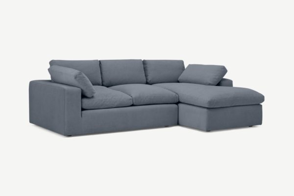 Samona Ecksofa (Recamiere rechts), Baumwoll-Leinen-Mix in Blau - MADE.com