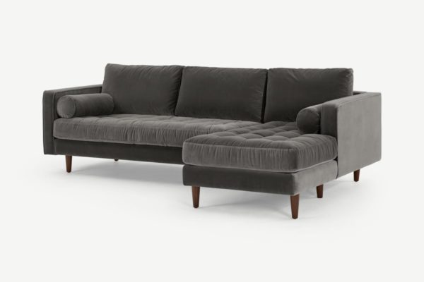 Scott Ecksofa (Recamiere rechts), Baumwollsamt in Betongrau - MADE.com