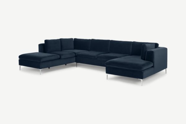 Monterosso Ecksofa (Recamiere links), Samt in Wasserblau - MADE.com