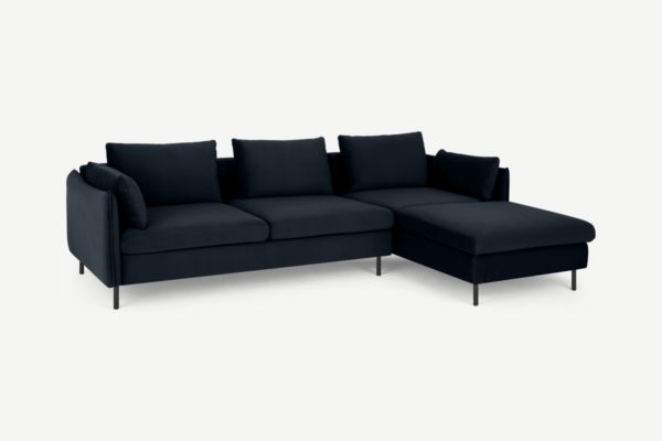 Vento Ecksofa (Recamiere rechts), recycelter Samt in Mitternachtsblau - MADE.com