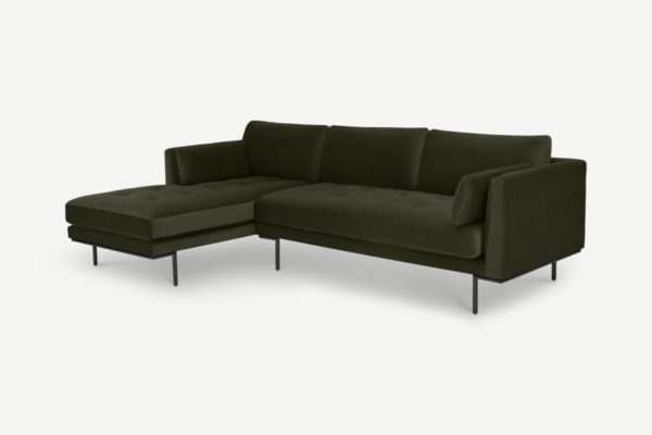 Harlow Ecksofa (Recamiere links), Samt in Dunkeloliv - MADE.com