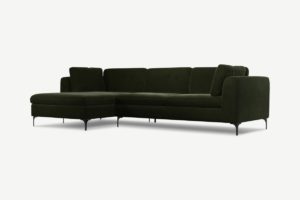 Monterosso Ecksofa (Recamiere links), Samt in Dunkeloliv und Schwarz - MADE.com