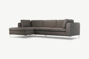 Monterosso Ecksofa (Recamiere links), strukturierter Stoff in Muenzgrau und Chrom - MADE.com