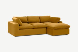 Samona Ecksofa (Recamiere rechts), recycelter Samt in Vintage-Ocker - MADE.com