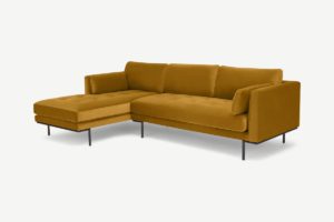 Harlow Ecksofa (Recamiere links), recycelter Samt in Safrangelb - MADE.com