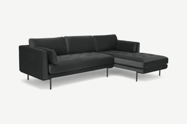 Harlow Ecksofa (Recamiere rechts), recycelter Samt in Granitgrau - MADE.com