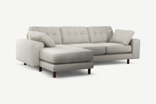 Content by Terence Conran Tobias Ecksofa (Recamiere links), strukturierter Webstoff in Grau und dunkles Holz - MADE.com