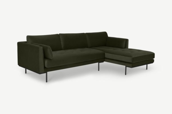 Harlow Ecksofa (Recamiere rechts), Samt in Dunkeloliv - MADE.com