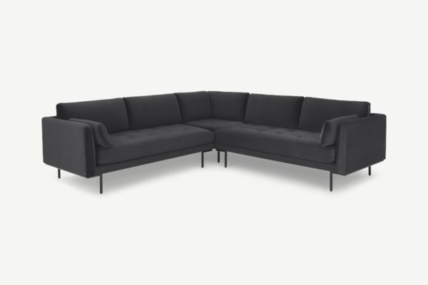 Harlow Ecksofa, recycelter Samt in Granitgrau - MADE.com