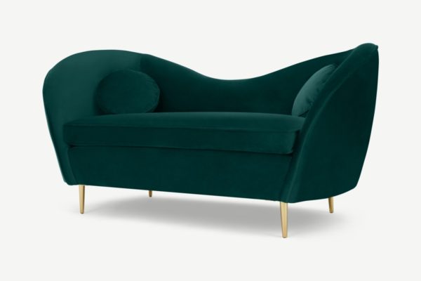 Kooper 2-Sitzer Sofa, recycelter Samt in Blaugruen - MADE.com