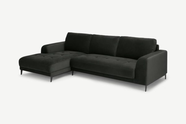 Luciano Ecksofa (Recamiere links), Samt in Granitgrau - MADE.com