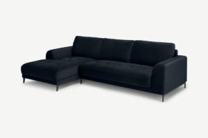 Luciano Ecksofa (Recamiere links), recycelter Samt in Mitternachtsblau - MADE.com