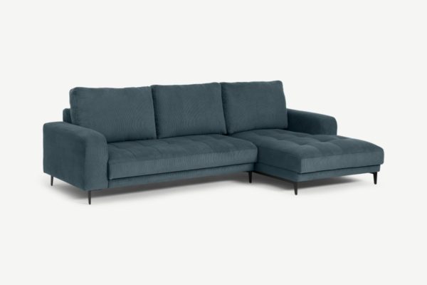 Luciano Ecksofa (Recamiere rechts), Kord in Wasserblau - MADE.com