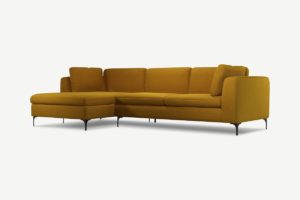 Monterosso Ecksofa (Recamiere links), Samt in Senfgelb und Schwarz - MADE.com