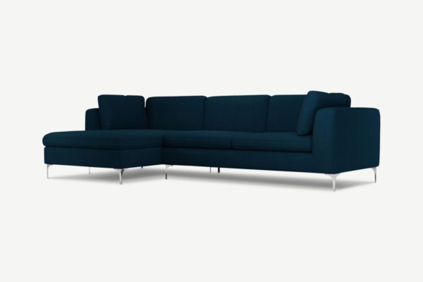 Monterosso Ecksofa (Recamiere links), Stoff in dunklem Blaugruen und Chrom - MADE.com