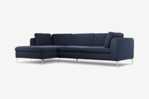 Monterosso Ecksofa (Recamiere links), strukturierter Stoff in Nebelblau und Chrom - MADE.com