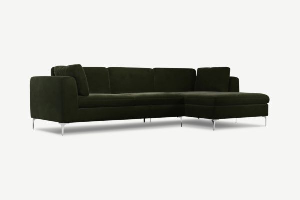 Monterosso Ecksofa (Recamiere rechts), Samt in Dunkeloliv und Chrom - MADE.com