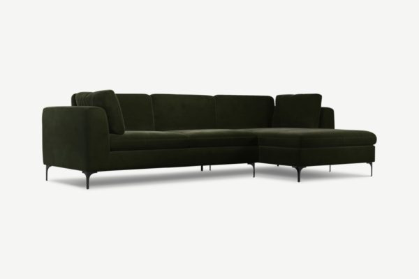 Monterosso Ecksofa (Recamiere rechts), Samt in Dunkeloliv und Schwarz - MADE.com