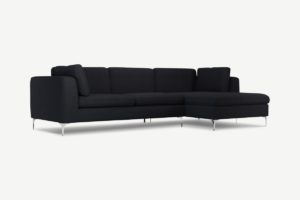 Monterosso Ecksofa (Recamiere rechts), Stoff in dunklem Schiefergrau und Chrom - MADE.com