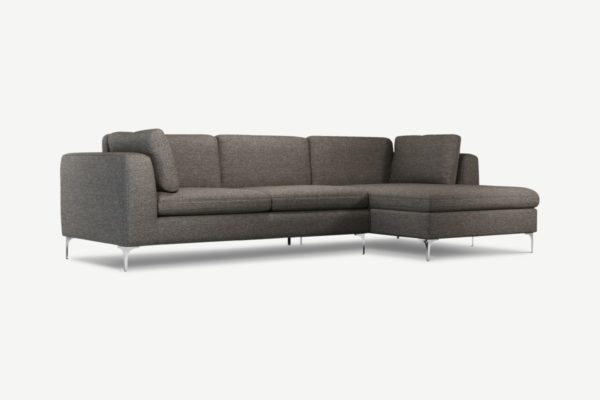 Monterosso Ecksofa (Recamiere rechts), strukturierter Stoff in Muenzgrau und Chrom - MADE.com