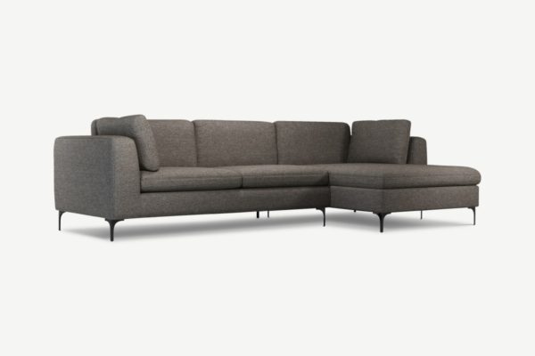 Monterosso Ecksofa (Recamiere rechts), strukturierter Stoff in Muenzgrau und Schwarz - MADE.com