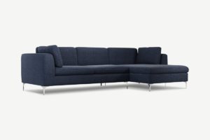 Monterosso Ecksofa (Recamiere rechts), strukturierter Stoff in Nebelblau und Chrom - MADE.com