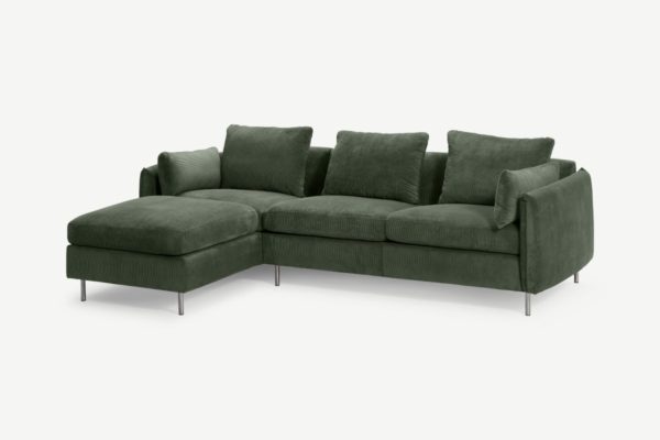 Vento 3-Sitzer Ecksofa (Recamiere links), Kord in Waldgruen - MADE.com