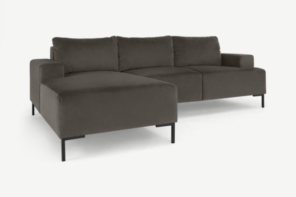 Frederik 3-Sitzer Ecksofa (Recamiere links), recycelter Samt in Ottergrau - MADE.com