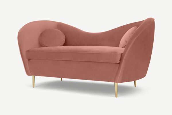 Kooper 2-Sitzer Sofa, recycelter Samt in Bluetenrosa - MADE.com