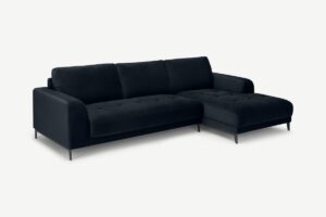 Luciano Ecksofa (Recamiere rechts), recycelter Samt in Abendblau - MADE.com