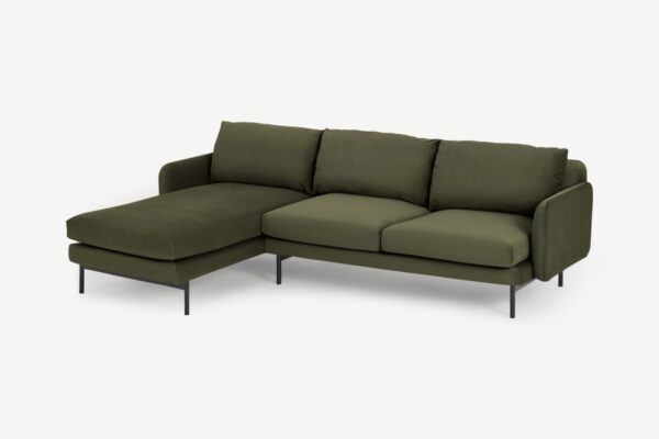 Miro Ecksofa (Recamiere links), recycelter Samt in Pistaziengruen - MADE.com